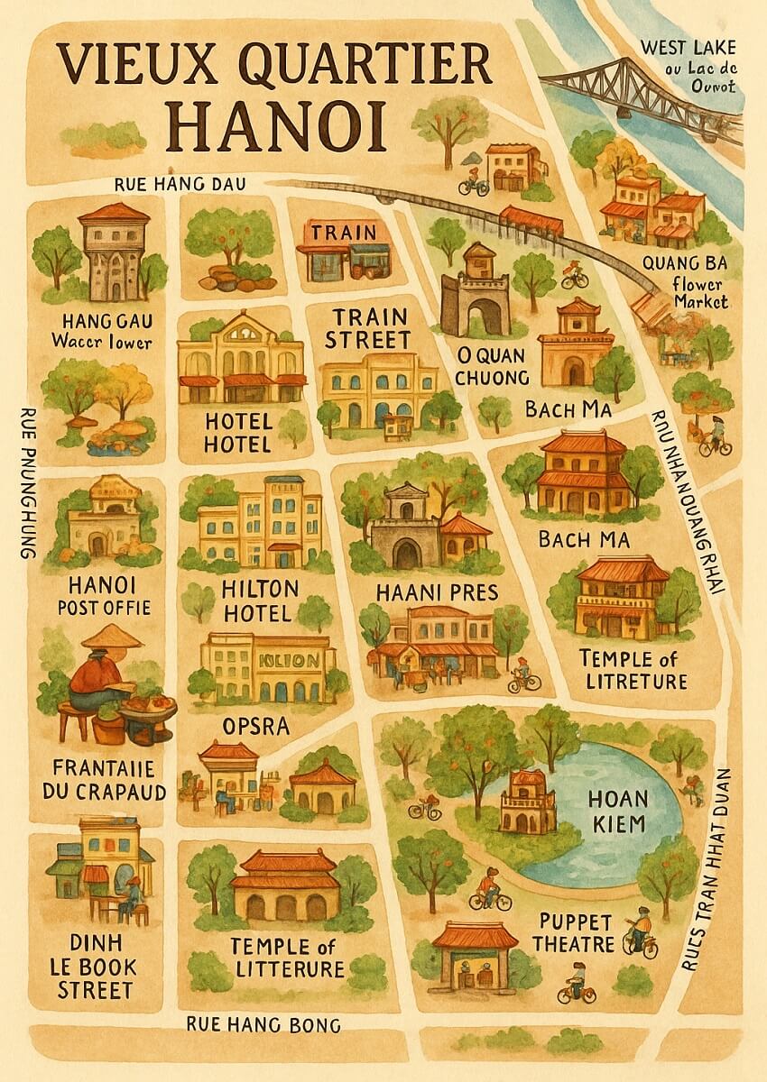 Carte graphique attractions incontournables de Hanoi