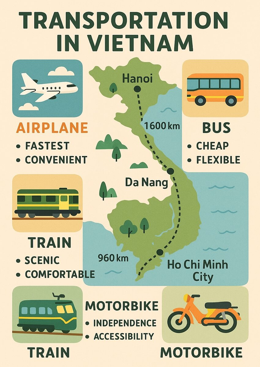 Carte graphique moyens de transport au Vietnam