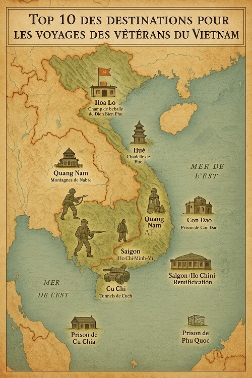 Carte graphique illustrée des sites veterans