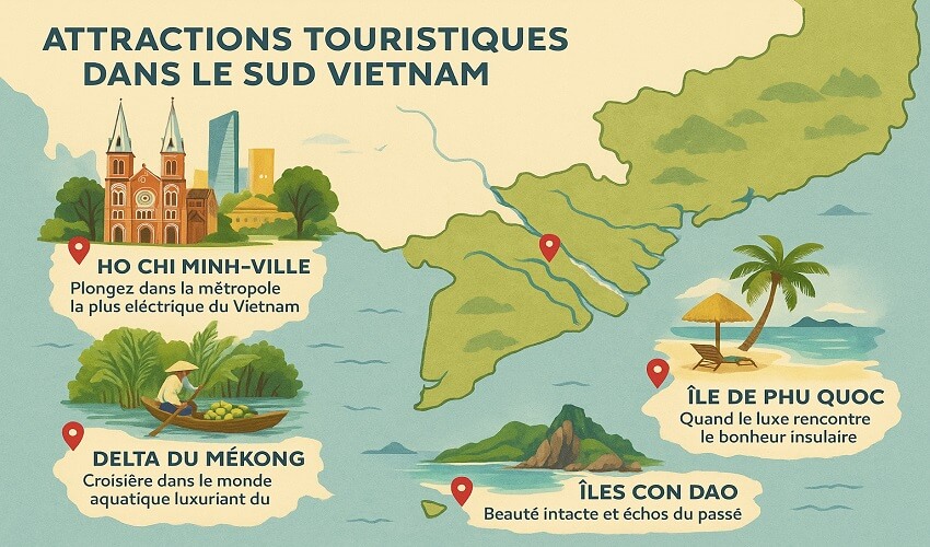 Graphique des destinations touristiques dans le sud